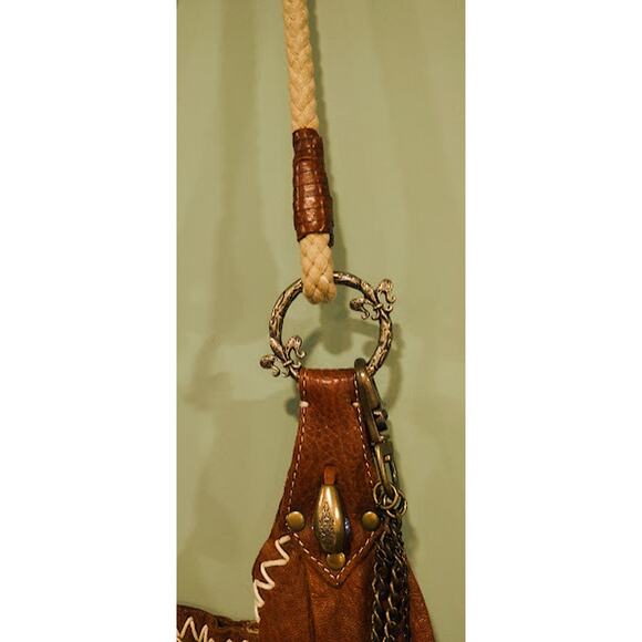 Royal Plush Large Leather Boho Bag with Rope Straps and Metal Charms, Brown - Picture 2 of 11